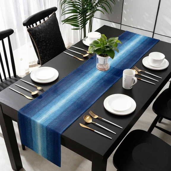 Blue Ombre Cotton Linen Small Table Runner 13 x 60 inch Contemporary Minimalism Abstract Aesthetic Non-slip Rectangular Dining Table Decor for Wedding Party Holiday Dinner