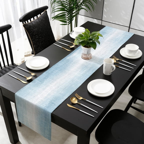 Blue Ombre Cotton Linen Table Runner 18 x 72 inch Modern Abstract Art Aesthetics Non-slip Rectangular Dining Table Decor for Wedding Party Holiday Dinner