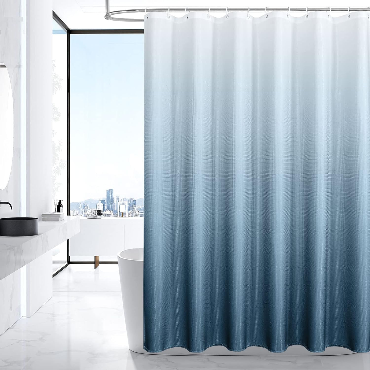 Blue Ombre Extra Long Shower Curtain Set 72 x 84, Waffle 84 inch Shower