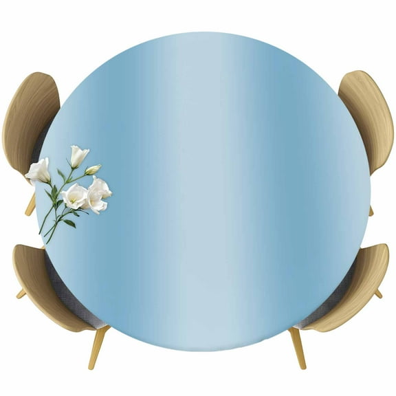 Blue Ombre Fitted Tablecloth with Elastic Edged, Round Table Cloth for Dining Table, Modern Abstract Art Farmhouse Gradient Waterproof Oil Proof Table Cover for Indoor Outdoor 45"-54"