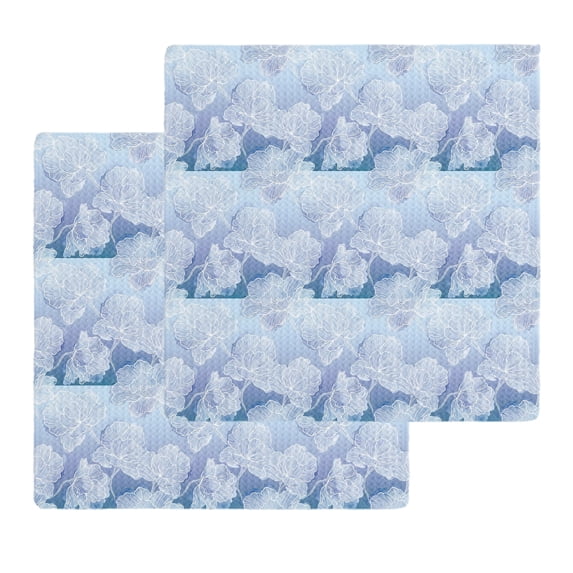 Blue Ombre Floral Kitchen Dish Towels for Drying Dishes Set of 2, Sky Classic Minimalist Waffle Weave Microfiber Hand Tea Bathroom Towels Quick Dry & Absorbent Towel 12x12