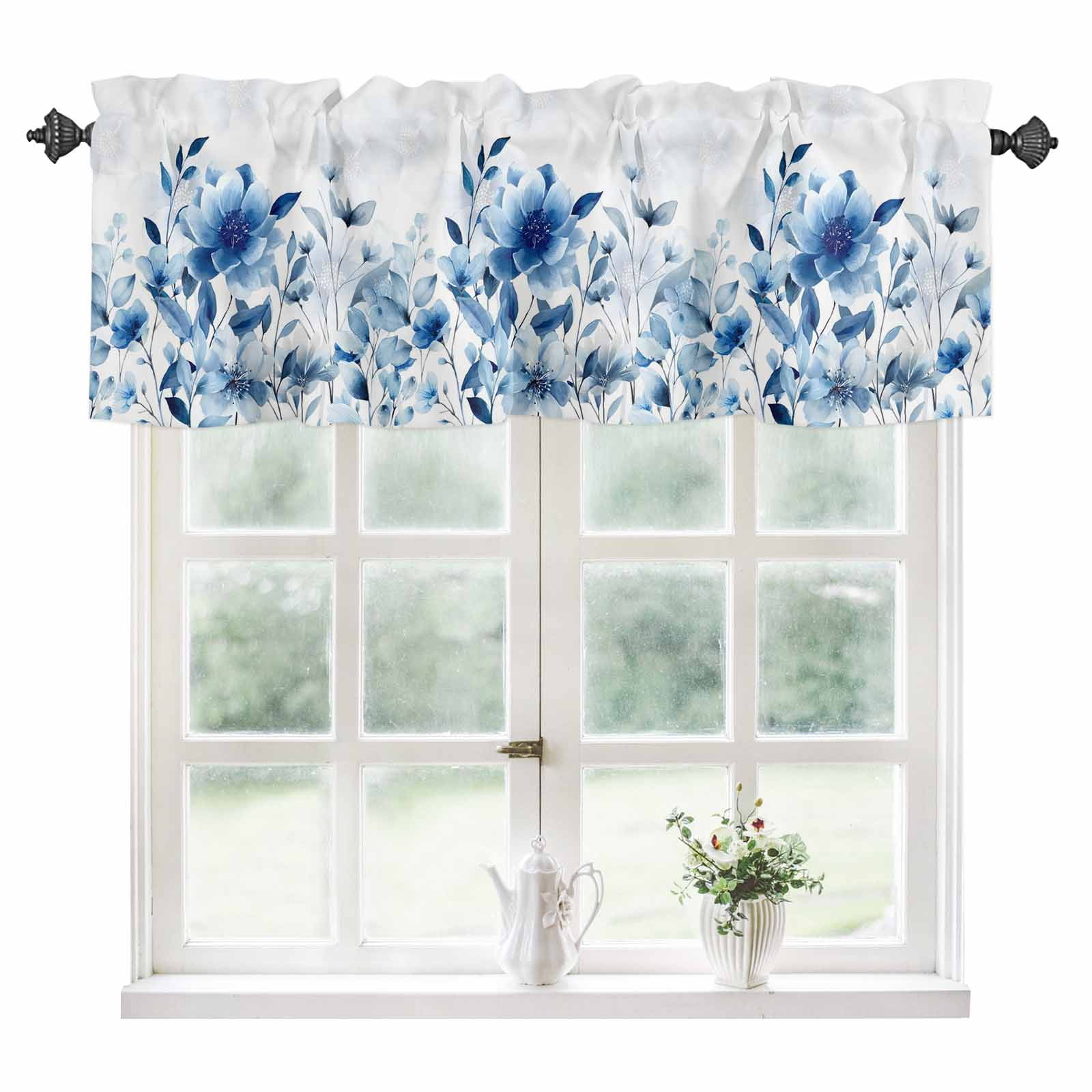 Blue Ombre Floral Kitchen Valances for Windows 42x18 Inch Kitchen ...