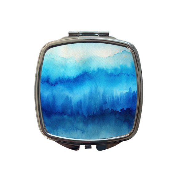 Blue Ombre Forest Watercolor Travel Makeup Handbag Purse Small Pocket Compact Mirror