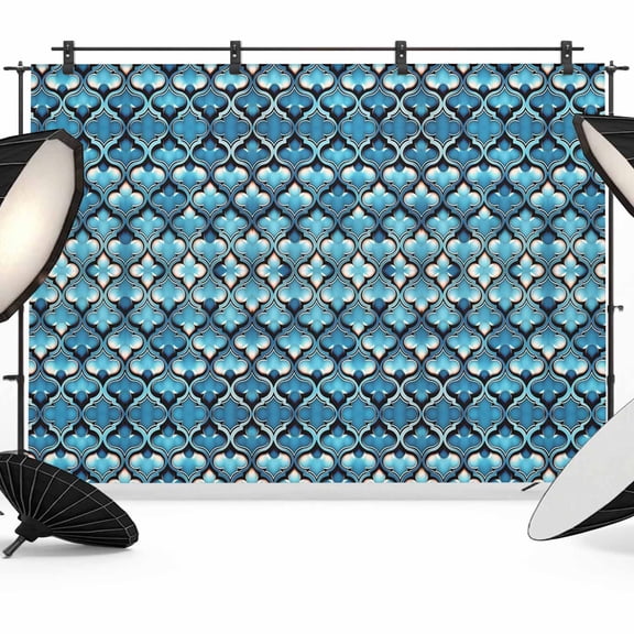Blue Ombre Geometric Backdrop for Photoshoot,Photography Photo Studio Background Wall Backdrop,Aqua Morocco Modern Abstract Art Back Drop Banner Panel for Portraits Wedding Live Streaming 10x8Ft