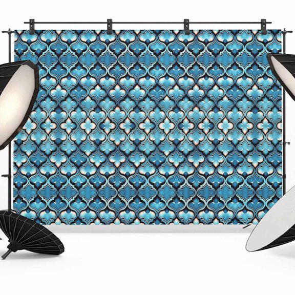 Blue Ombre Geometric Backdrop for Photoshoot,Photography Photo Studio Background Wall Backdrop,Aqua Morocco Modern Abstract Art Back Drop Banner Panel for Portraits Wedding Party Live Streaming 7x5Ft