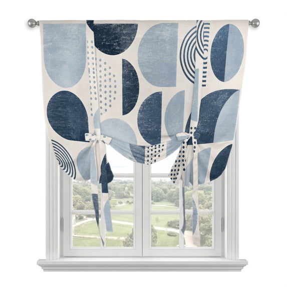 Blue Ombre Geometric Balloon Curtains for Windows, Bedroom Curtains 54 Inch Length, Middle Century Vintage Abstract Art Tie Up Curtains Panels Thermal Insulated Bathroom Curtains Window 42"x54"