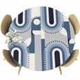 thumbnail image 1 of Blue Ombre Geometric Table Cloth, Round Fitted Tablecloths with Elastic Edge, Middle Century Modern Abstract Art Wipeable Waterproof Table Cover for Kitchen Wedding 36-44 Inches, 1 of 3