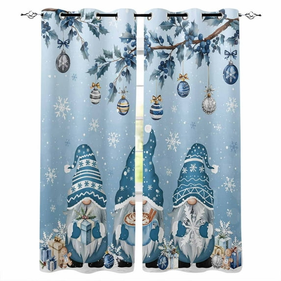 Blue Ombre Gnomes Christmas Blackout Curtains 54 Inch Length 2 Panels ...