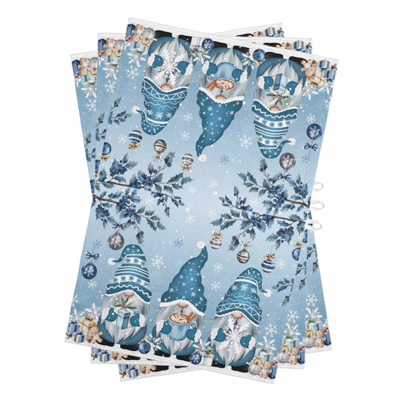 Blue Ombre Gnomes Christmas Kitchen Towels Set of 3, Water Absorbent Dish Towel, Xmas Balls Tree Snowflake Retro Decorative Hand Towels - Quick Drying Cloth for Cooking Baking, 18x28 Inch