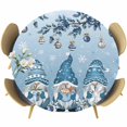 thumbnail image 1 of Blue Ombre Gnomes Christmas Round Tablecloth, Fitted Table Cover with Elastic for 45"-54" Round Tables, Xmas Balls Tree Snowflake Retro Table Cloth Outdoor Indoor Dinning Party Waterproof Tablecloths, 1 of 7