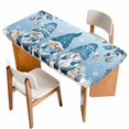 thumbnail image 1 of Blue Ombre Gnomes Christmas Table Cloths for 4 Foot Rectangle Tables, Xmas Balls Tree Snowflake Retro Patio Waterproof Elastic Fitted Tablecloths, Washable Rectangular Table Cover for Camping, 1 of 8
