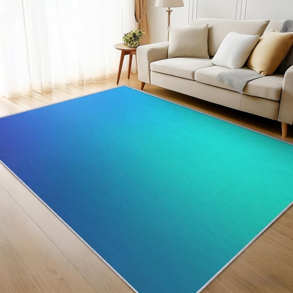 Blue Ombre Gradient Area Rug, Modern Teal Fade Design Indoor Carpet, Washable Non Slip Low Pile Soft Thin Rug for Living Room Bedroom Home Decor Mat 2x3ft