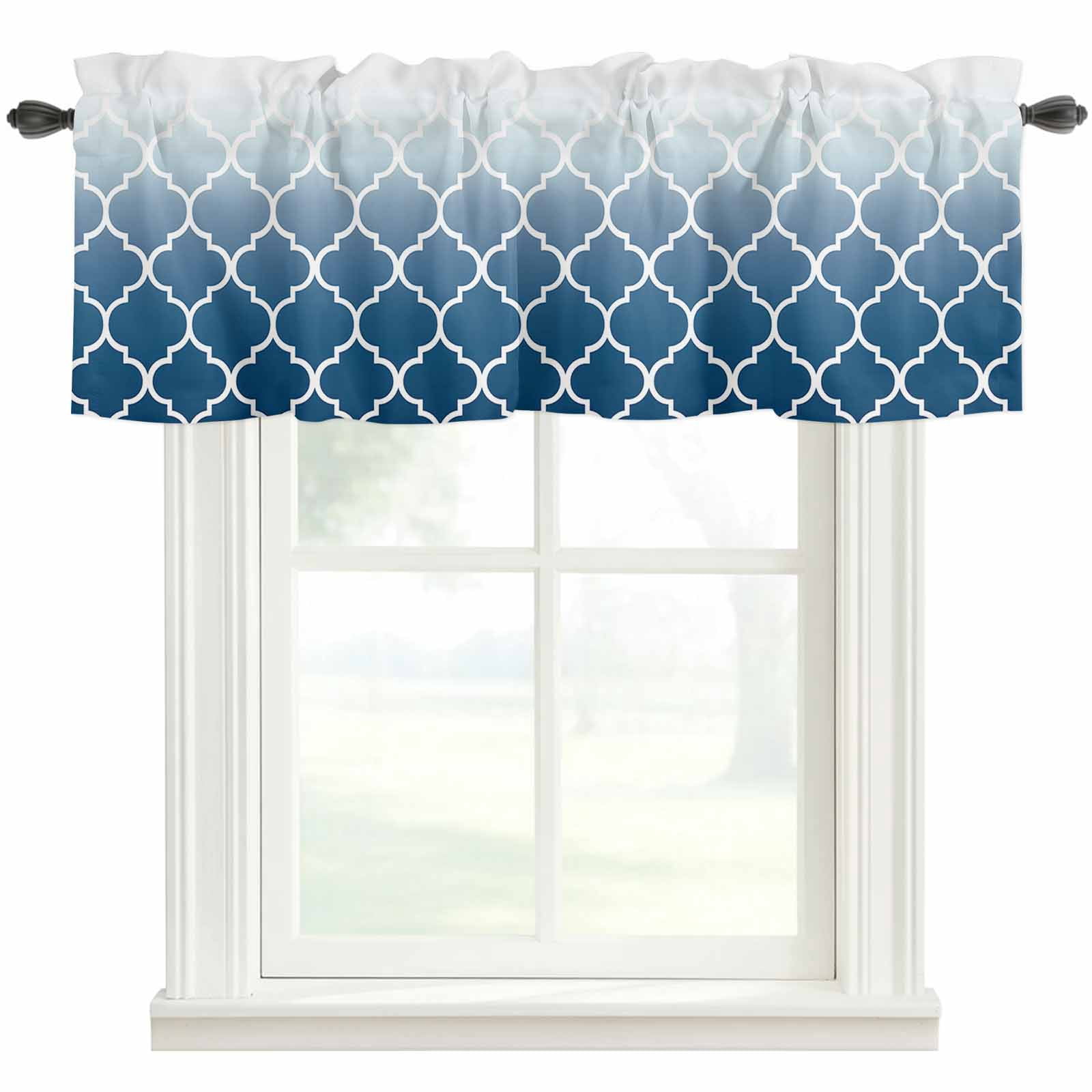 Blue Ombre Gradual Color Window Valance Curtain Morocco Pattern Rod ...