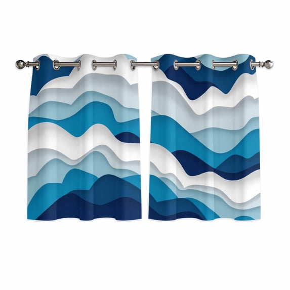 Blue Ombre Kitchen Curtains Short 54 Inch Length, Modern Geometric Abstract Art Moire Grommet Top Bedroom Living Room Curtains, Light Filtering Cafe Curtain Drapes 2 Panels Set 84''x54''