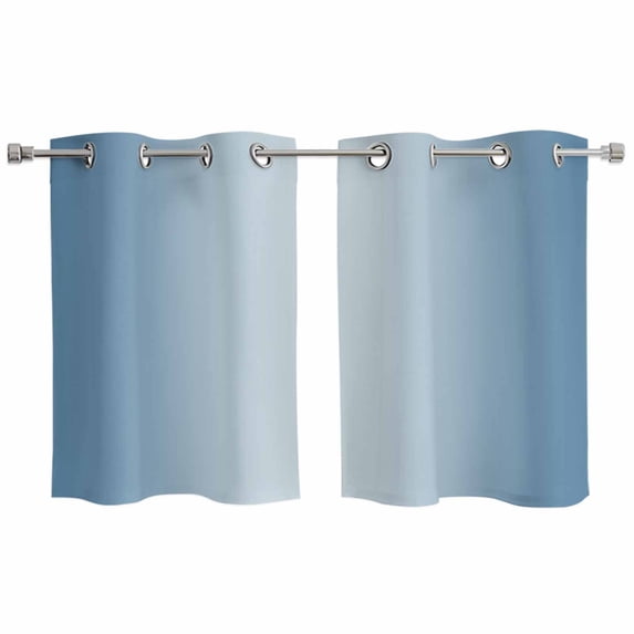 Blue Ombre Kitchen Curtains Small Short 39 Inch Length, Modern Gradient Abstract Art Grommet Top Bedroom Living Room Curtains, Light Filtering Cafe Curtain Drapes 2 Panels Set 55''x39''