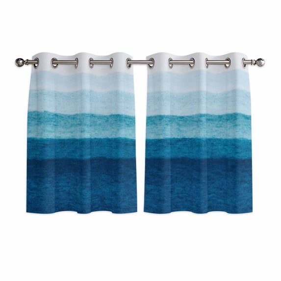 Blue Ombre Kitchen Curtains Window Panels, Ocean Waves Beach Gradient Insulated Window Treatment Curtain, Grommet Curtains for Bedroom/Living Room/Bathroom, 2 Piece 42"Wx54"L