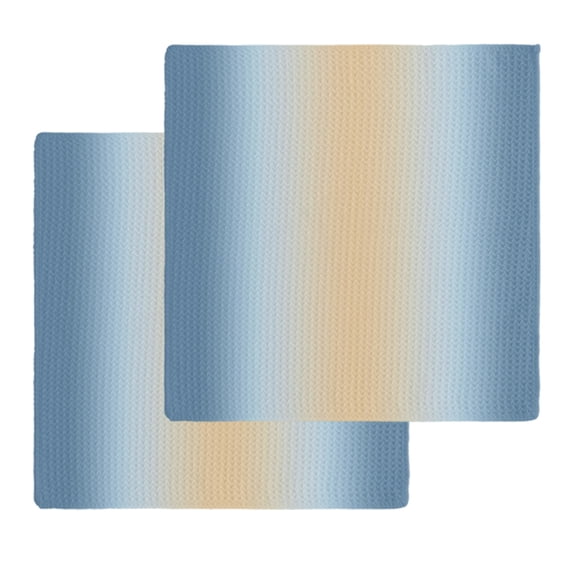 Blue Ombre Kitchen Dish Towels for Drying Dishes Set of 2, Modern Yellow Gradient Farmhouse Art Waffle Weave Microfiber Hand Tea Bathroom Towels Quick Dry & Absorbent Towel 12x12
