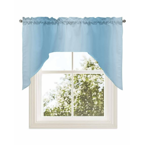 Blue Ombre Kitchen Swag Valance for Window, Rod Pocket Short Kitchen Curtains 36 Inch Length, Modern Abstract Art Farmhouse Gradient Swag Topper Small Window Treatment for Cafe Bathroom Bedroom