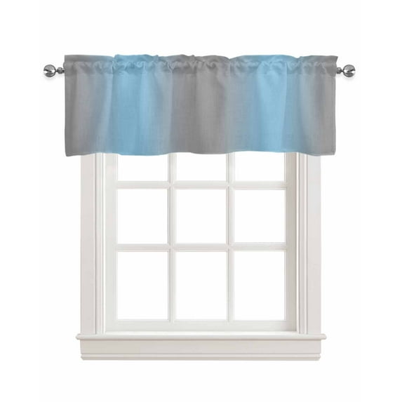 Blue Ombre Kitchen Valances for Windows Farmhouse Linen Window Valance Curtain for Living Room Window Treatment Grey Modern Art Farmhouse Valance Rod Pocket Topper Drape, 54 x 18 Inch