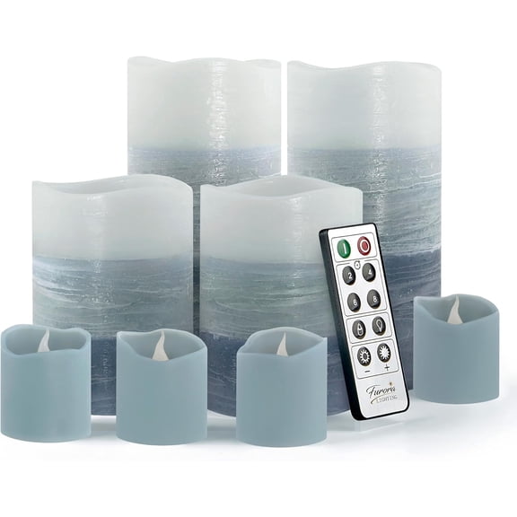 Blue Ombre LED Candles, 8-Pack Set with Remote & Timer