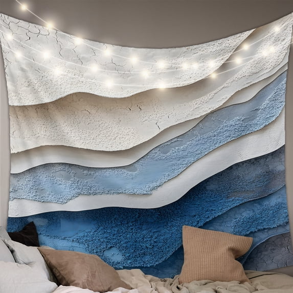 Blue Ombre Large Tapestry for Bedroom Wall Hanging Tapestry, Modern Wave Abstract Art Ceiling Backdrop Tapestries Poster Blanket Wall Decor for Teens Room Living Room Dorm 86" x 104"