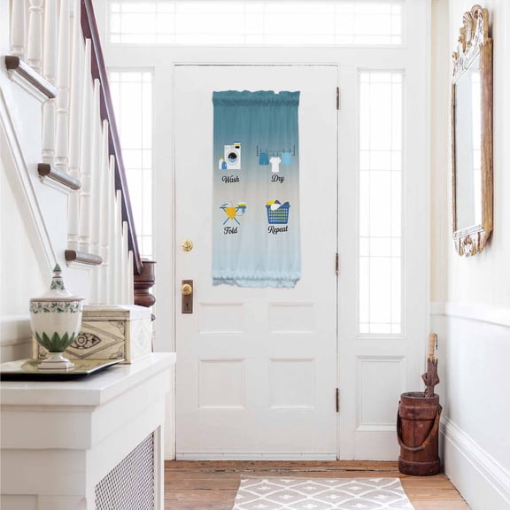 Blue Ombre Laundry Door Curtains for Door Window, French Sidelight Front Back Door Curtains With Tieback, Wash Dry Fold Repeat Kitchen Rod Pocket Drapes Panel, 25"x40"