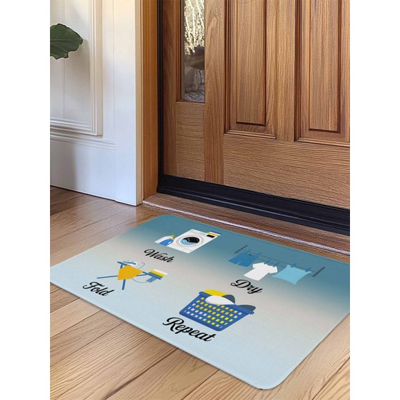 Blue Ombre Laundry Door Mat Indoor Outdoor Entrance, Non Slip Small Rug for Kitchen Bathroom Entryway Rug, Wash Dry Fold Repeat Washable Doormat Floor Mat for Office Home Decor 16x24 Inch