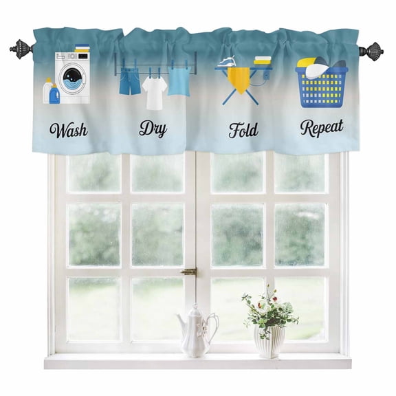 Blue Ombre Laundry Kitchen Valances for Windows 60x18 Inch Kitchen Curtains Valances Rod Pocket Wash Dry Fold Repeat Bathroom Window Valances for Window Treatment Decor