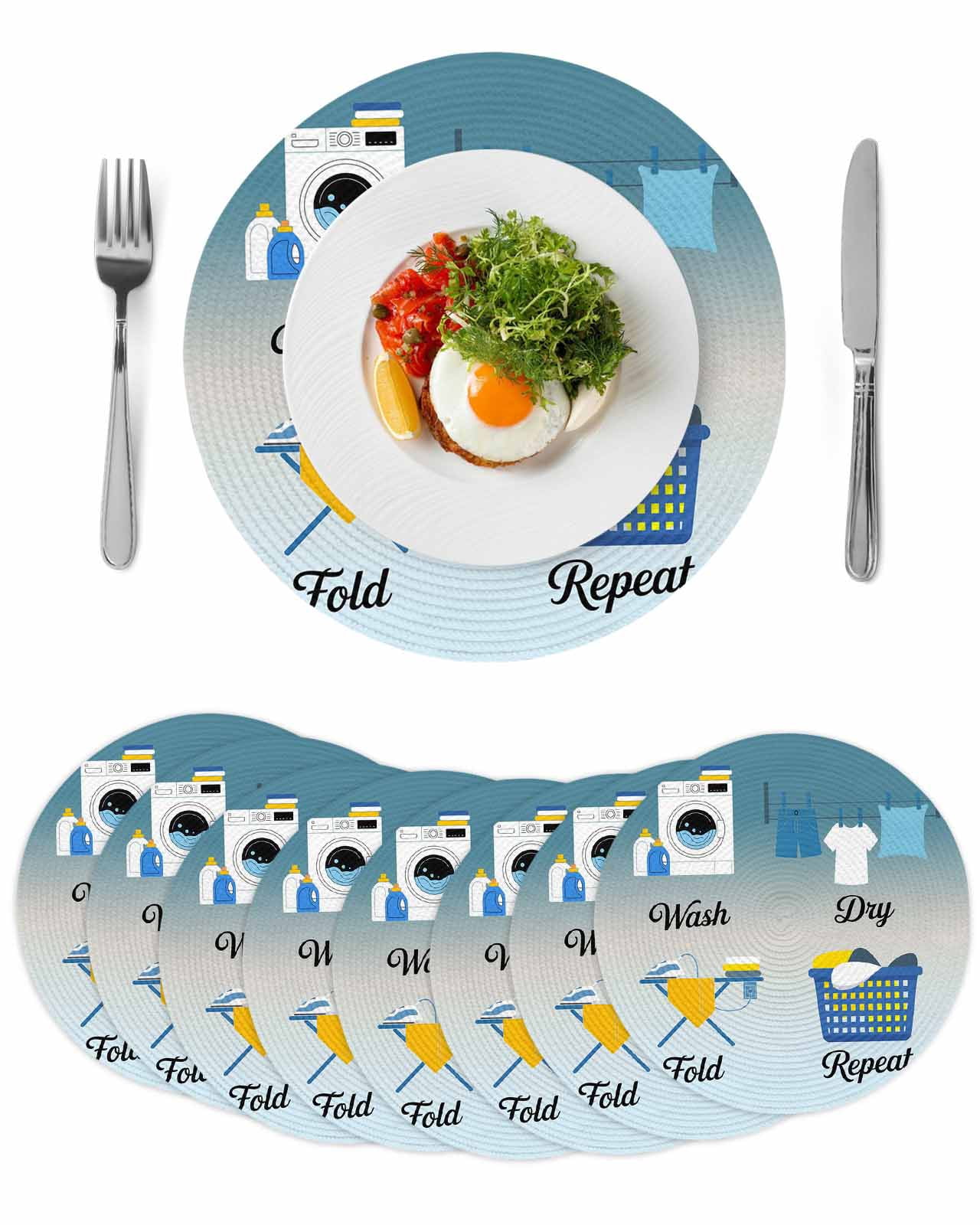 Blue Ombre Laundry Round Placemats Set of 8 for Dinning Tables,Heat ...