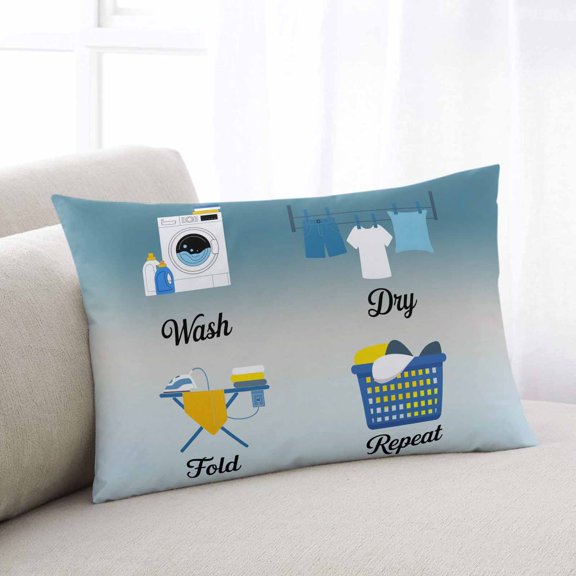 Blue Ombre Laundry Small Pillow Covers, Wash Dry Fold Repeat Soft Breathable Throw Pillow Cases with Invisible Zipper, Decorative Pillowcase Pillows Protectors for Sofa Bed Chair 12"x20"