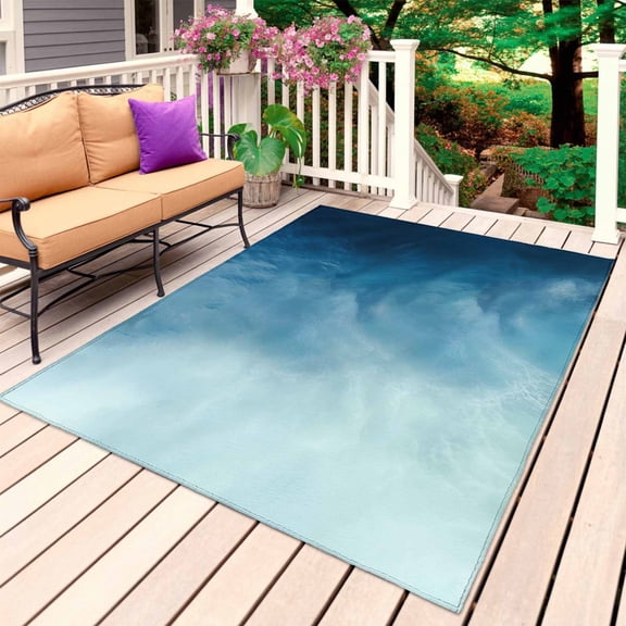 Blue Ombre Outdoor Rug 4x6 Ft, Non Slip Washable Area Rug, Coastal Beach Modern Abstract Art Patio Rugs Carpet Runner, Large Floor Mat for Indoor/Outdoor Deck Porch Camping