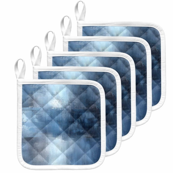 Blue Ombre Pot Holders for Kitchen Heatproof Potholder, 5 Pack Oil Painted Retro Abstract Art Modern Hot Pads Multipurpose Oven Pads Cloth Potholders Trivet for Cooking Baking