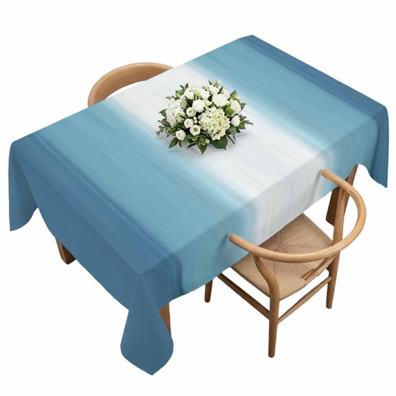 Blue Ombre Rectangle Tablecloth Abstract Light Blue Ombre White Stripes Modern Waterproof Wrinkle Free Soft Table Cloth Spill-Proof Washable Table Cover for Dining Party Picnic 60 x 120 Inch