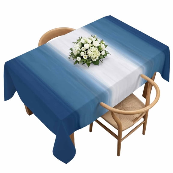 Blue Ombre Rectangle Tablecloth Abstract Navy Blue Ombre White Stripes Modern Waterproof Wrinkle Free Soft Table Cloth Spill-Proof Washable Table Cover for Dining Party Picnic 60 x 120 Inch