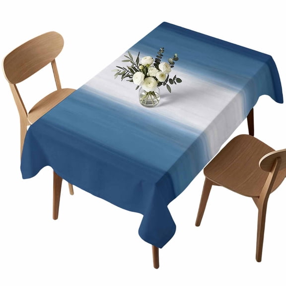 Blue Ombre Rectangle Tablecloth Abstract Navy Blue Ombre White Stripes Modern Waterproof Wrinkle Free Soft Table Cloth Spill-Proof Washable Table Cover for Dining Party Picnic 52 x 70 Inch