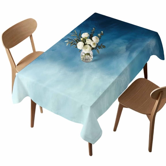 Blue Ombre Rectangle Tablecloth Coastal Beach Modern Abstract Art Waterproof Wrinkle Free Soft Table Cloth Spill-Proof Washable Table Cover for Dining Party Picnic 52 x 70 Inch