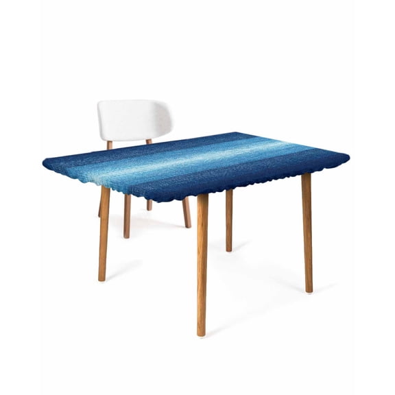 Blue Ombre Rectangle Tablecloth, Waterproof Elastic Fitted Table Covers for 4 Foot Tables, 24x50inch Decorative Tablecloths for Picnic, Camping, Outdoor, Contemporary Minimalism Abstract Aesthetic