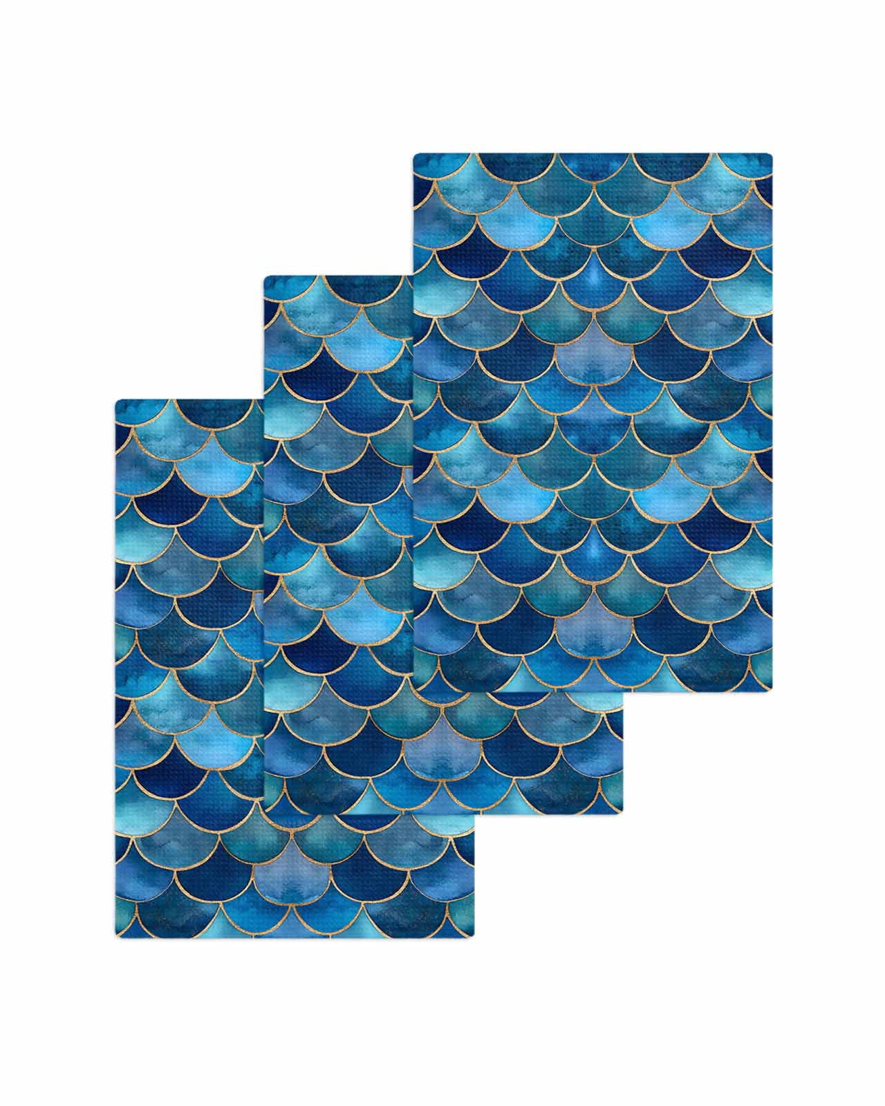 Blue Ombre Scale Kitchen Dish Towels for Drying Dishes Set of 3 ...