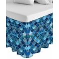 thumbnail image 1 of Blue Ombre Scale Wrap Around Bed Skirts for King Bed 16" Drop, Bed Skirt with Adjustable Elastic Belt Dust Ruffle Bed Valance for Bedroom Hotel Luxury Abstract Art Ocean Coastal Bed Frame Cover, 1 of 7