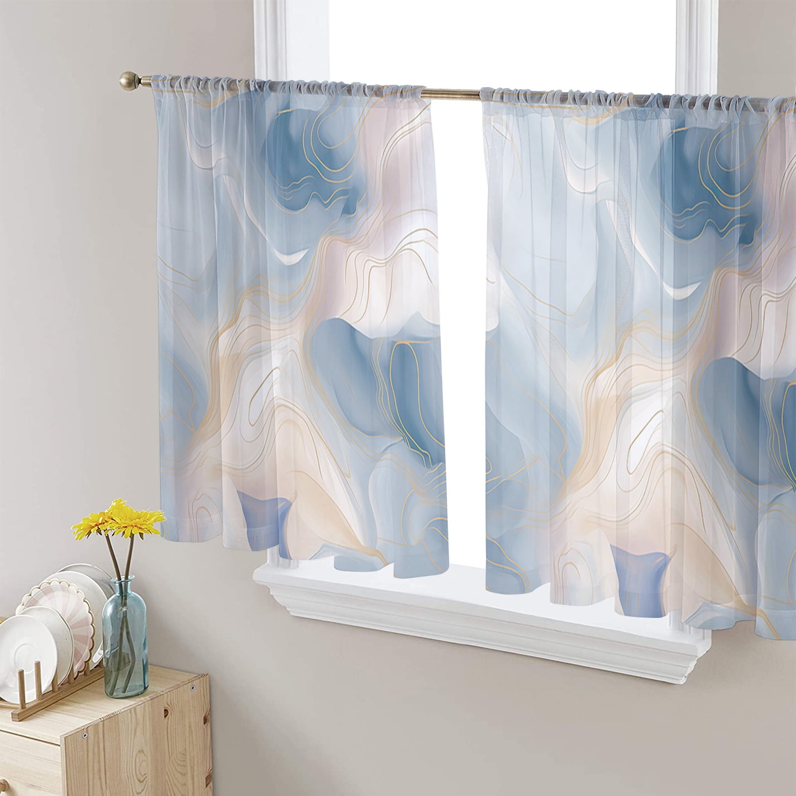 Blue Ombre Semi Sheer Curtains 54 Inch Length 2 Panels Set, Modern ...