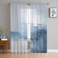 thumbnail image 1 of Blue Ombre Semi Sheer Curtains 63 Inch Length 2 Panels Set, Modern Geometric Abstract Artwork Sheer Kitchen Curtain Privacy Voile Window Curtain for Living Room Bedroom Rod Pocket Drapes, 1 of 7