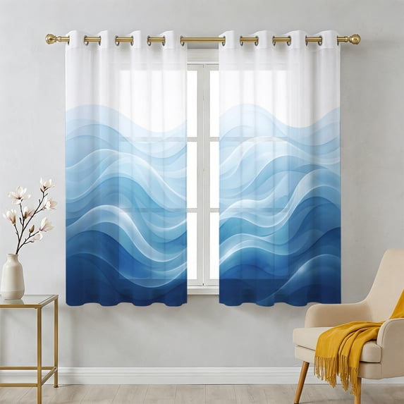 Blue Ombre Sheer Curtains 45 Inch Long 2 Panels, Abstract Modern ...