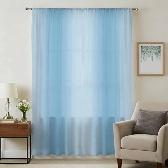 Blue Ombre Sheer Curtains 45 Inches Long, Modern Abstract Art Farmhouse Gradient Light Filering Curtains, Breathable Simi Curtain Privacy Drapes for Kitchen Bathroom Small Window Treatment