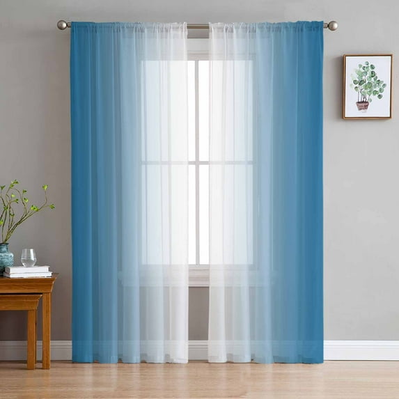Blue Ombre Sheer Curtains 63 Inches Length 2 Panels Set, Window Sheer Curtains for Living Room/Bedroom, Blue White Gradient Modern Abstract Art Light Filtering Rod Pocket Curtain 52'' x 63'' x 2