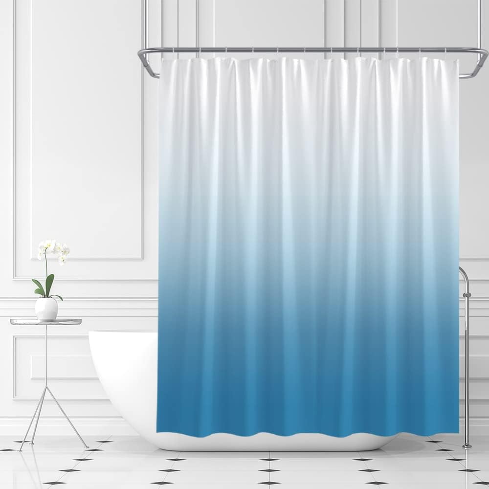 Blue Ombre Shower Curtain Blue White Gradient Modern Minimalist Fabric Bathroom Curtains Decor Set with Hook(72" WX72 H)
