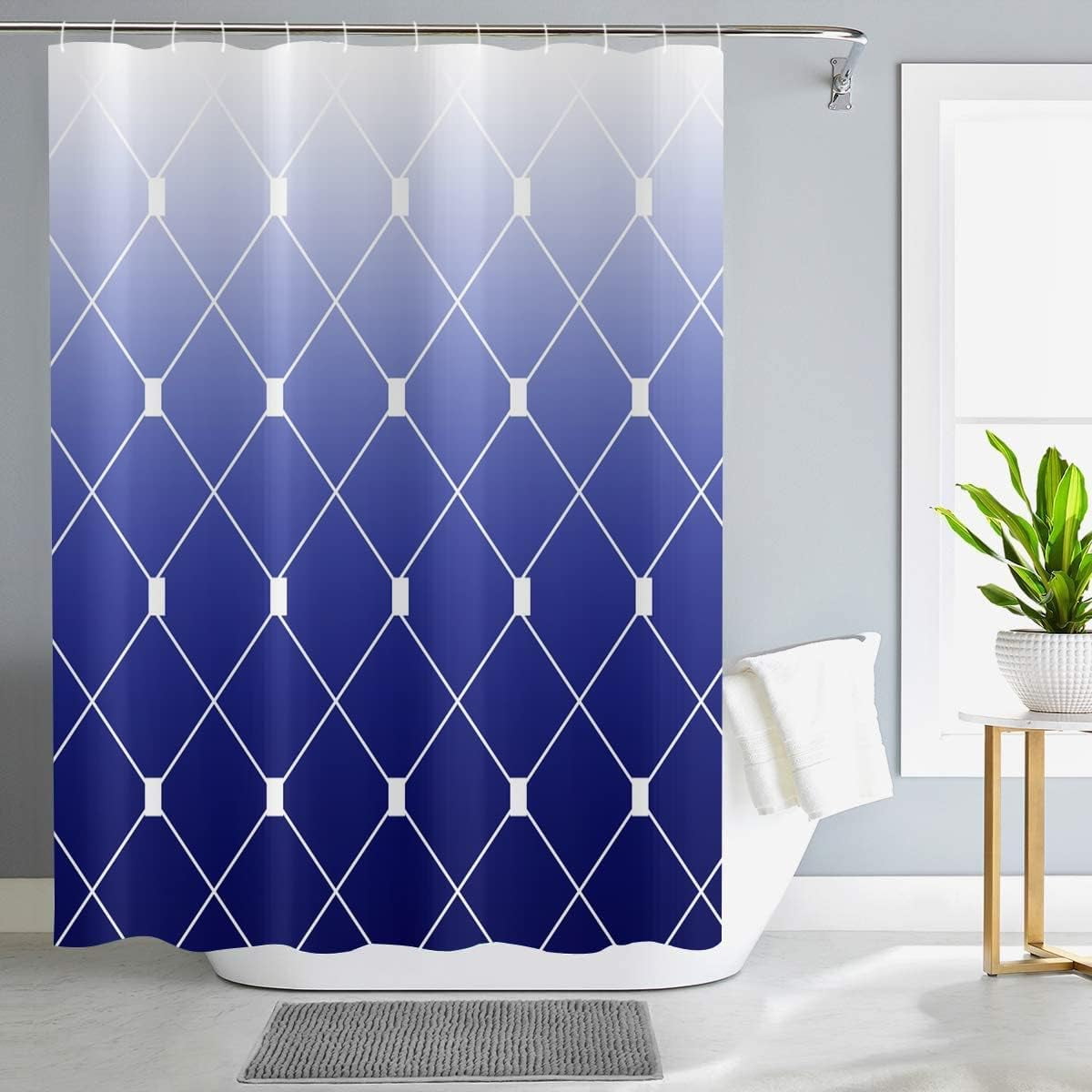 Blue Ombre Shower Curtain, Modern Geometric Pattern Modern Luxury