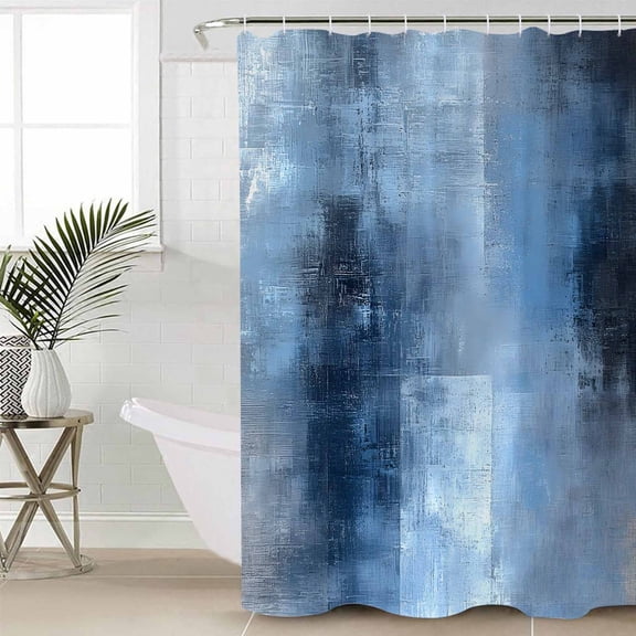 Blue Ombre Shower Curtain Set, Waterproof Shower Curtains for Bathroom, Modern Oil Painted Retro Abstract Art Washable Fabric Cloth Bath Curtain for Bathtub Decoration with Hooks 60x72 Inches