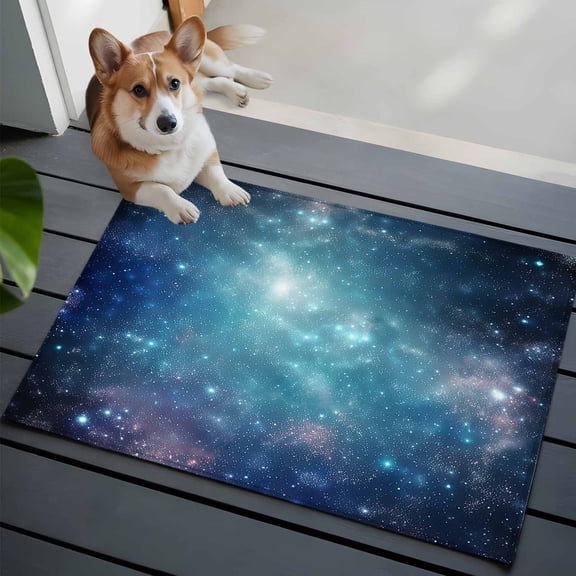 Blue Ombre Sky Bathroom Mat 2x3 FT, Non Slip Small Kitchen Mat, Vibrant Starry Sky Washable Soft Backed Front Door Throw Rug Non-Shedding Indoor Outdoor Doormat for Entryway Sink