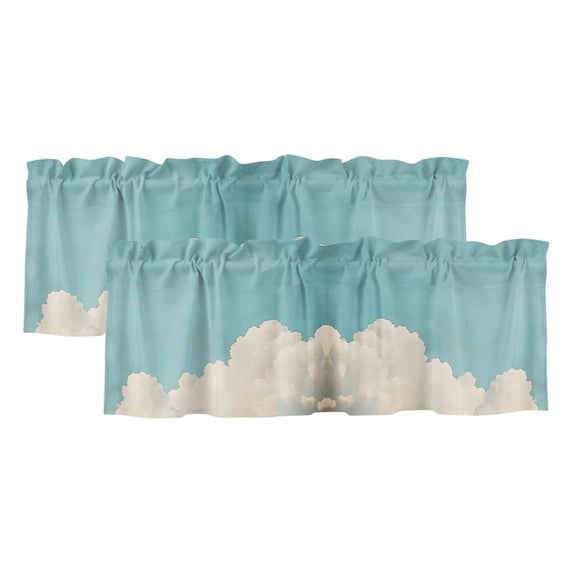 Blue Ombre Sky Curtain Valances for Windows, Kitchen Valance Window Treatments Panel 2 Pack, Vintage Modern Clouds Nature Scenery Rod Pocket Short Curtains for Bathroom Bedroom 42 x 12 Inch