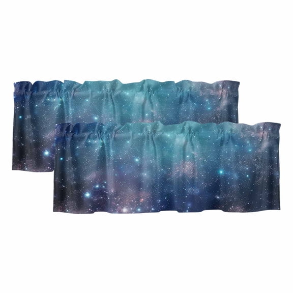 Blue Ombre Sky Valances for Windows, Vibrant Starry Sky Light Filtering Kitchen Curtains, Rod Pocket Window Valance Curtains for Living Room Bedroom, 60" W x 18" L, 2 Panels